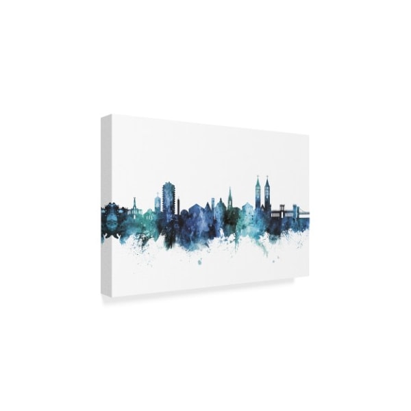 Michael Tompsett 'Kassel Germany Blue Teal Skyline' Canvas Art,22x32